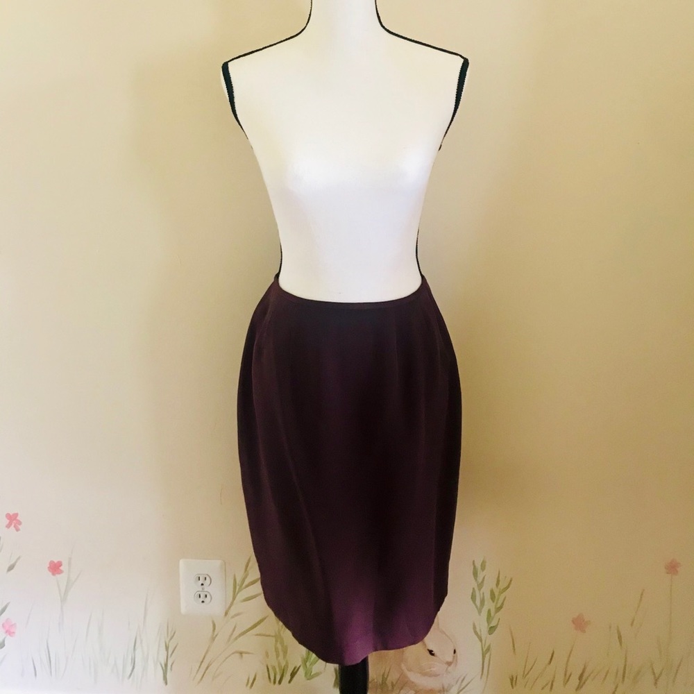 Tahari Maroon Silk Midi Pencil Skirt w Back Slit